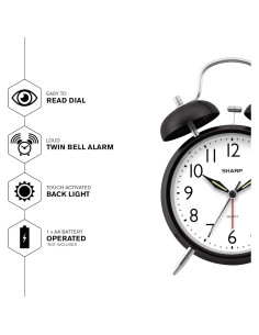 Reloj Despertador Analógico SHARP Twin Bell Negro 0.33 kg 2