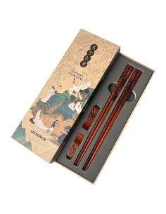 Juego de 2 pares de palillos de madera Dragón y Fénix 22 cm