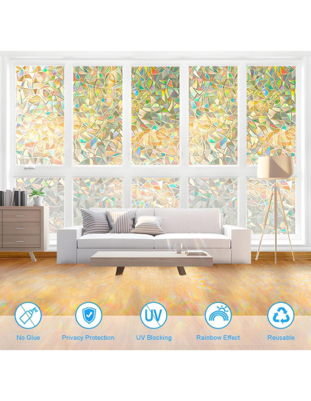 Película de Privacidad Arcoíris ZHMRROAD 44.5x200 cm PVC Película de Privacidad Arcoíris ZHMRROAD 44.5x200 cm PVC