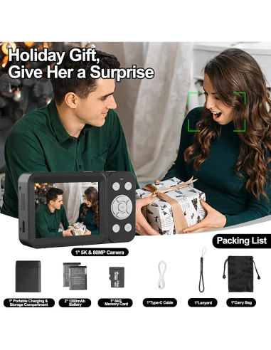 Cámara Digital Uziikl CS03 5K 80MP Pantalla Dual Zoom 18x