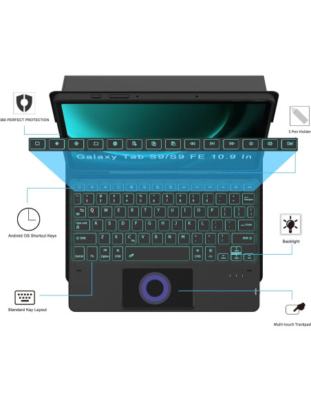 Funda de Teclado Retroiluminado DOMEUN para Samsung Tab S10 Lite/S9 FE