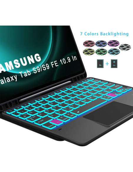 Funda de Teclado Retroiluminado DOMEUN para Samsung Tab S10 Lite/S9 FE