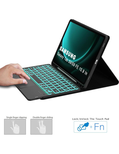 Funda de Teclado Retroiluminado DOMEUN para Samsung Tab S10 Lite/S9 FE