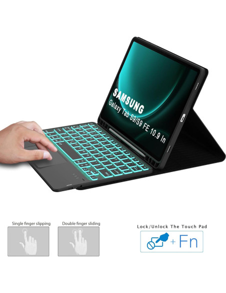 Funda de Teclado Retroiluminado DOMEUN para Samsung Tab S10 Lite/S9 FE