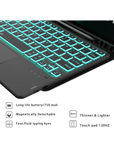 Funda de Teclado Retroiluminado DOMEUN para Samsung Tab S10 Lite/S9 FE