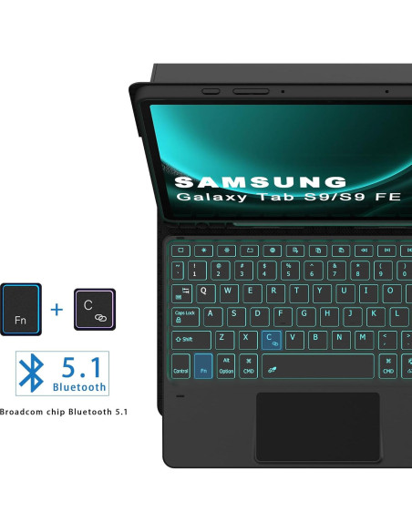 Funda de Teclado Retroiluminado DOMEUN para Samsung Tab S10 Lite/S9 FE