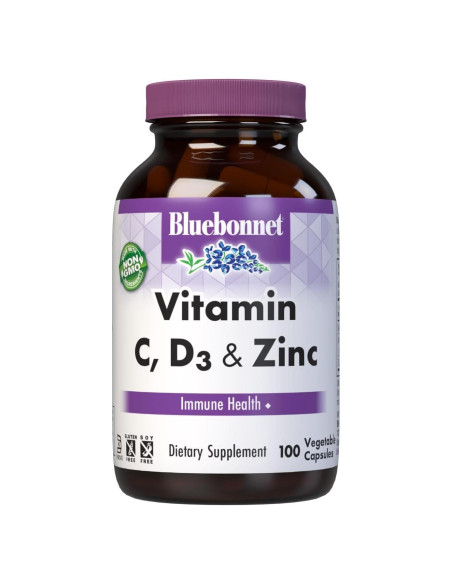 Vitaminas C, D3 y Zinc Bluebonnet 100 cápsulas vegetales Vitaminas C, D3 y Zinc Bluebonnet 100 cápsulas vegetales