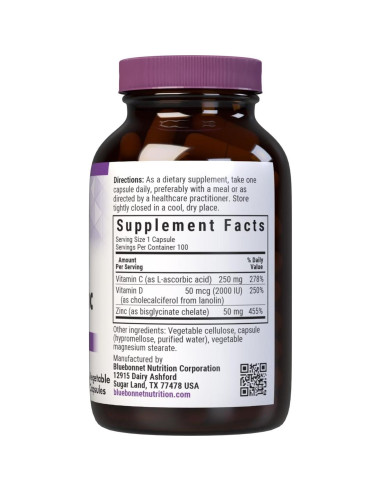 Vitaminas C, D3 y Zinc Bluebonnet 100 cápsulas vegetales