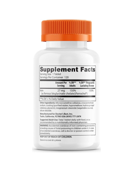 Tableta de Hierro Quelado Doctor's Best 27 mg - Suave Digestión Tableta de Hierro Quelado Doctor's Best 27 mg - Suave Digestión