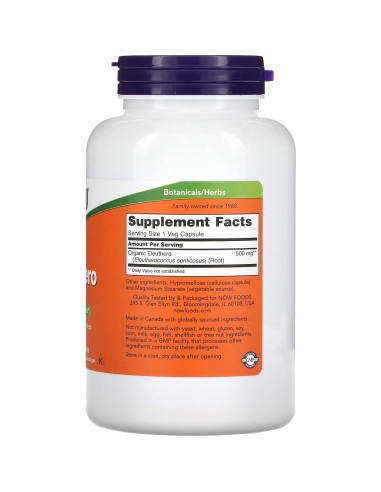Eleuthero 500mg Now Foods 250 Cápsulas Adaptógeno