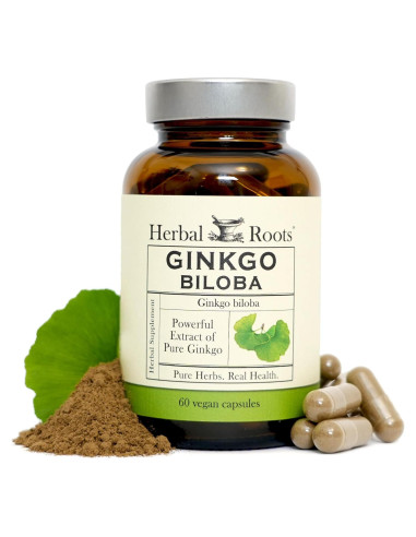 Cápsulas Veganas Ginkgo Biloba Orgánico Raíces Herbales - 60 Unidades