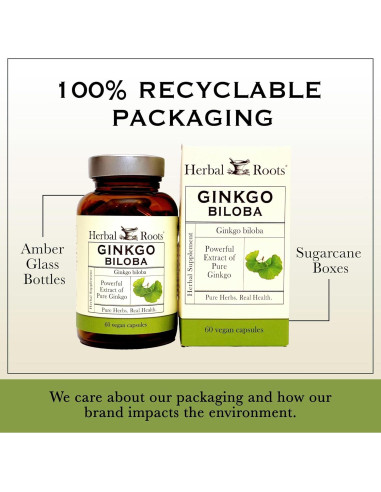 Cápsulas Veganas Ginkgo Biloba Orgánico Raíces Herbales - 60 Unidades