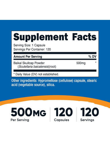 Suplemento Nutricost Baikal Skullcap 500mg 120 Cápsulas Vegetarianas