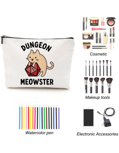 Bolsa de Maquillaje LONGXIN Gato Dados 22.86x17.78 cm