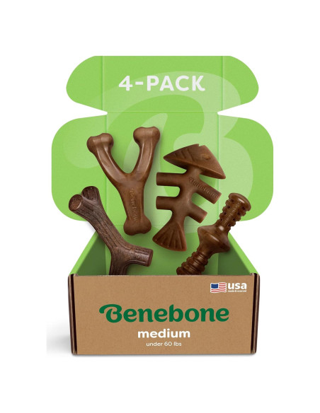 Benebone Paquete de 4 Juguetes para Perros Medianos