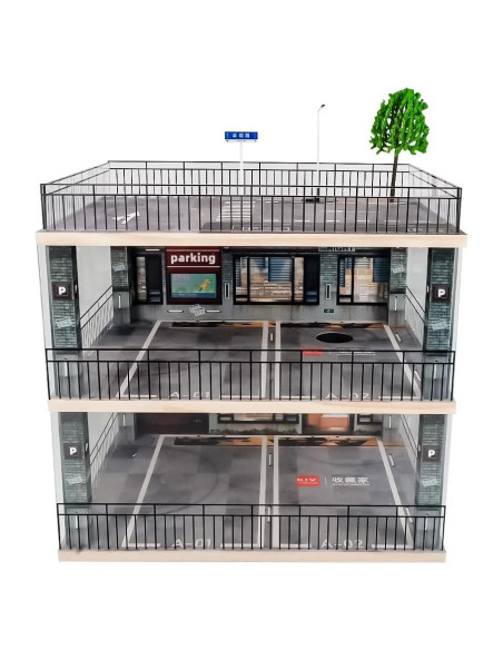 Caso de Exhibición Kivcmds 1:18 con Escena de Estacionamiento Caso de Exhibición Kivcmds 1:18 con Escena de Estacionamiento