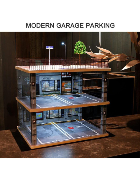 Caso de Exhibición Kivcmds 1:18 con Escena de Estacionamiento Caso de Exhibición Kivcmds 1:18 con Escena de Estacionamiento