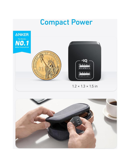 Cargador USB Anker PowerPort Mini 12W Doble Puerto Negro