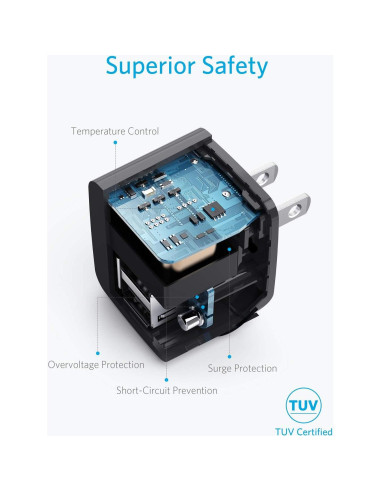 Cargador USB Anker PowerPort Mini 12W Doble Puerto Negro