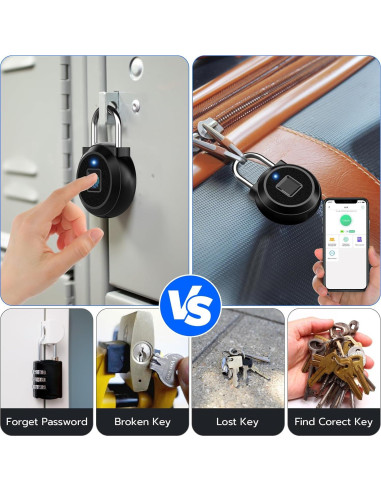 Candado Biométrico eLinkSmart Negro para Taquilla de Gimnasio