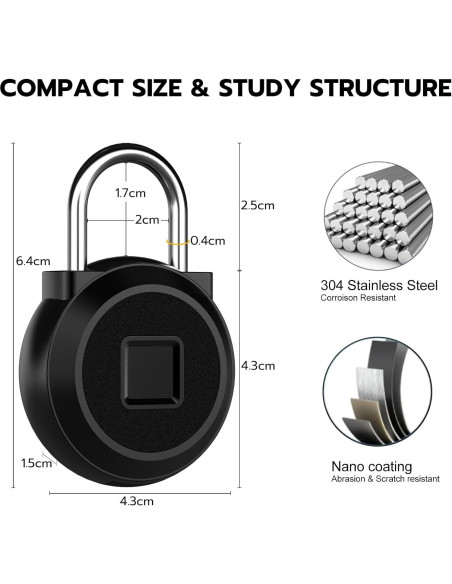 Candado Biométrico eLinkSmart Negro para Taquilla de Gimnasio