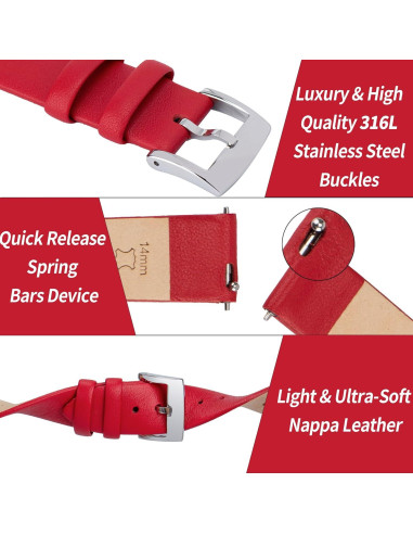 Correa de Reloj de Cuero OTTOODY 20mm Roja Hebilla Plata