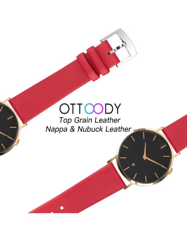 Correa de Reloj de Cuero OTTOODY 20mm Roja Hebilla Plata