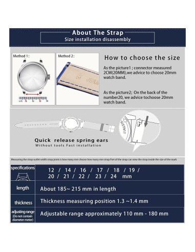 Correa de Reloj de Cuero BINLUN Patrón Cocodrilo 13 Tamaños
