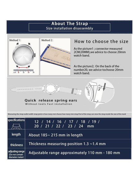 Correa de Reloj de Cuero BINLUN Patrón Cocodrilo 13 Tamaños