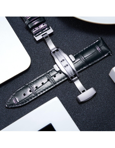 Correa de Reloj de Cuero BINLUN 12-24mm Hebilla Plateada