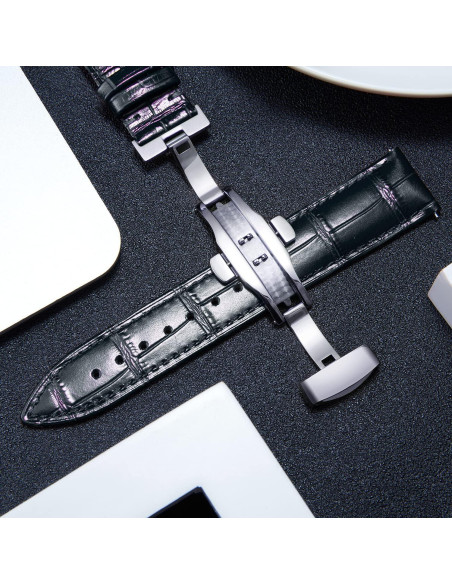 Correa de Reloj de Cuero BINLUN 12-24mm Hebilla Plateada