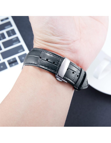 Correa de Reloj de Cuero BINLUN 12-24mm Hebilla Plateada