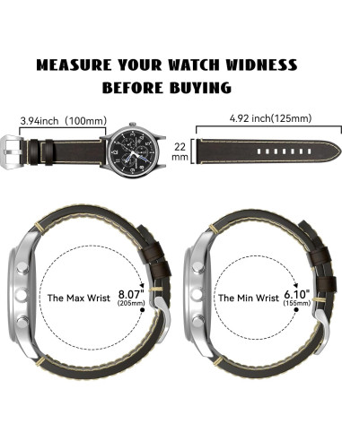 Correa de Reloj de Cuero 22mm RBIPO con Liberación Rápida