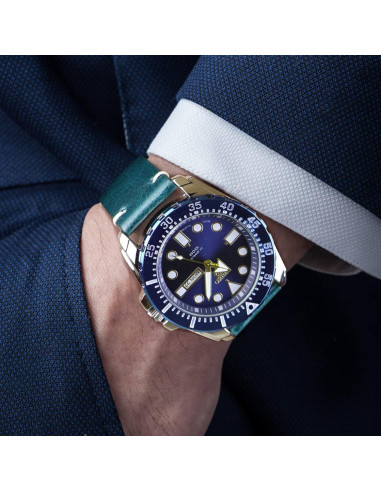 Correa de Reloj de Cuero WOUKUP 19mm Azul Oscuro Hebilla Plata