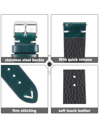 Correa de Reloj de Cuero WOUKUP 19mm Azul Oscuro Hebilla Plata