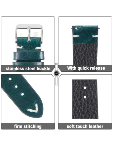 Correa de Reloj de Cuero WOUKUP 19mm Azul Oscuro Hebilla Plata