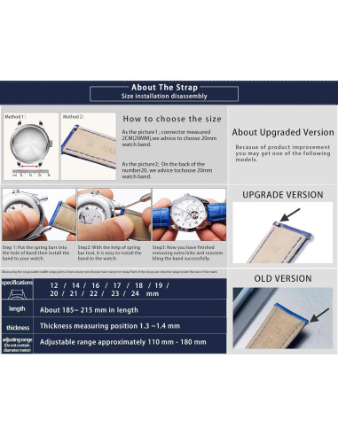 Correa de Reloj de Cuero BINLUN 12-24mm Liberación Rápida