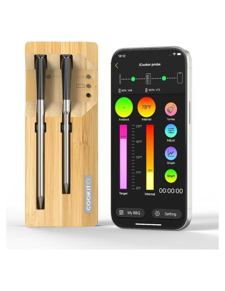 Termómetro Digital Bluetooth COOKIT MW3 con 2 Sondas 700ft