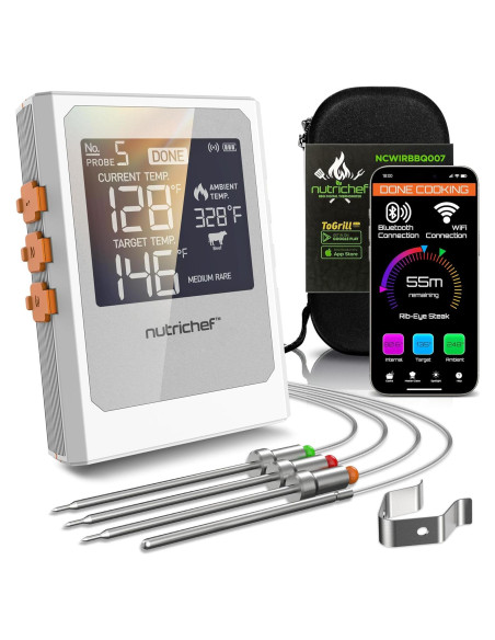 Termómetro de Carne Inalámbrico NutriChef NCWIRBBQ007 con 2 Sondas