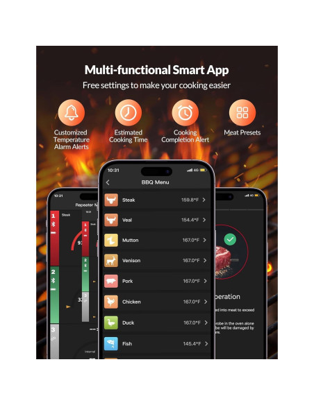 Termómetro de Carne Digital OSCEVIA Inalámbrico Bluetooth IP67 Termómetro de Carne Digital OSCEVIA Inalámbrico Bluetooth IP67