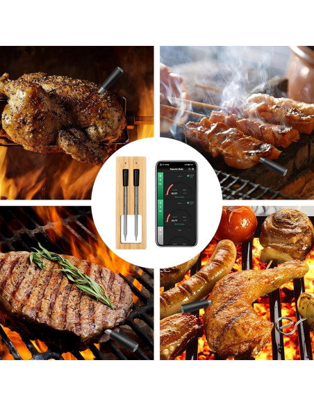 Termómetro de Carne Inalámbrico XiaYchaug 2 Sondas Bluetooth