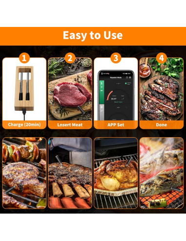 Termómetro de Carne Inalámbrico XiaYchaug 2 Sondas Bluetooth