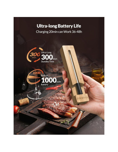 Termómetro de Carne Digital OSCEVIA Inalámbrico Bluetooth IP67