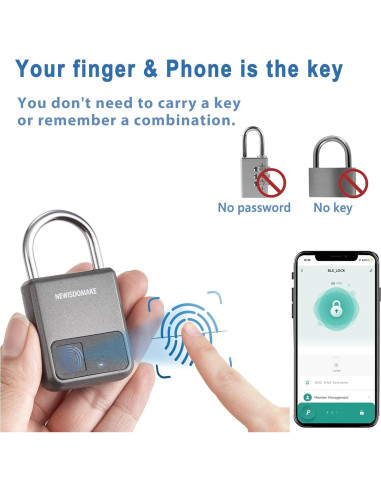 Candado Biométrico Newisdomake NM-8900PG Gris Recargable