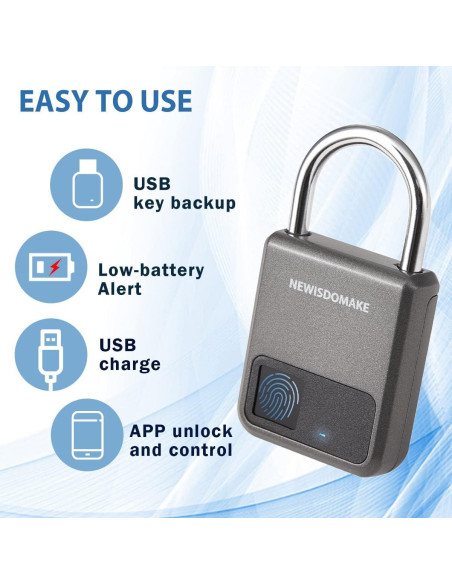 Candado Biométrico Newisdomake NM-8900PG Gris Recargable Candado Biométrico Newisdomake NM-8900PG Gris Recargable