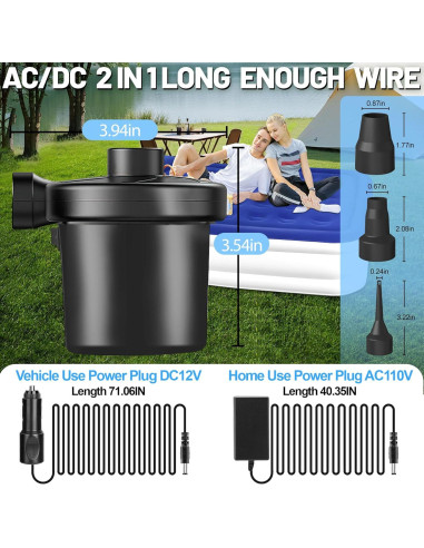 Bomba de Aire Eléctrica AearKing 110V/12V, Inflador y Desinflador