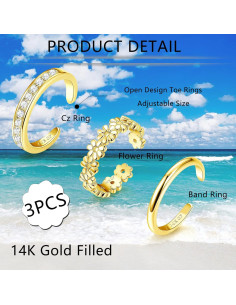 Anillos de Dedo de Oro 14K Fiasaso - 3 Piezas Ajustables 2