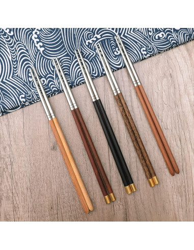 5 Pares de Palillos Reutilizables AKONEGE 25 cm Madera y Acero