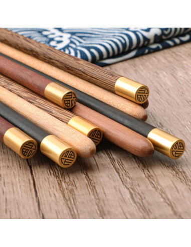 5 Pares de Palillos Reutilizables AKONEGE 25 cm Madera y Acero