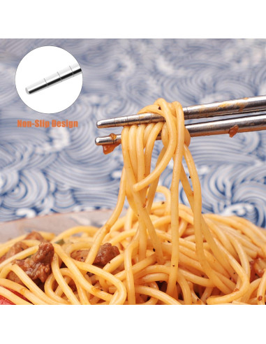 5 Pares de Palillos Reutilizables AKONEGE 25 cm Madera y Acero